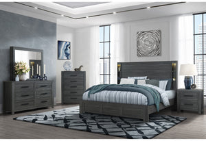 Homeroots Dark Gray Distressed Wood Lighted Queen Bed Frame - Premium Craftsmanship For A Cozy Bedroom Retreat  Wood 564725