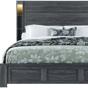 Homeroots Dark Gray Distressed Wood Lighted Queen Bed Frame - Premium Craftsmanship For A Cozy Bedroom Retreat  Wood 564725