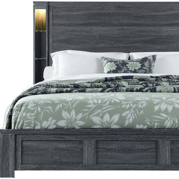 Homeroots Dark Gray Distressed Wood Lighted Queen Bed Frame - Premium Craftsmanship For A Cozy Bedroom Retreat  Wood 564725