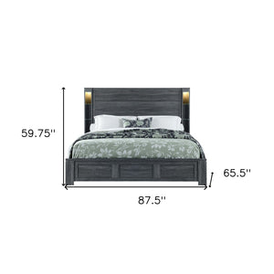 Homeroots Dark Gray Distressed Wood Lighted Queen Bed Frame - Premium Craftsmanship For A Cozy Bedroom Retreat  Wood 564725
