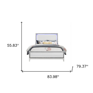 Homeroots White Luxurious King Bed Frame With Led Lighting & Faux Crystal Accents For Stylish Sleep Elegance  Wood 564727
