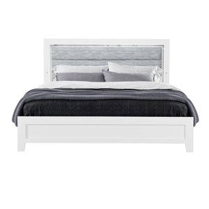 HomeRoots White Ribbed Texture Upholstered Full Bed Frame with LED Lighting - Modern Design for Stylish Bedrooms 564729