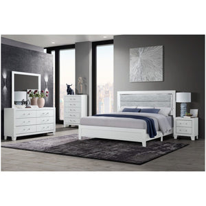 HomeRoots White Ribbed Texture Upholstered Full Bed Frame with LED Lighting - Modern Design for Stylish Bedrooms 564729