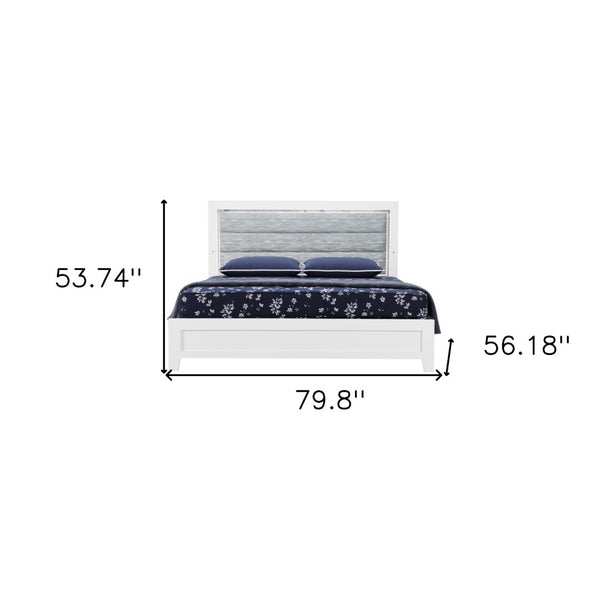 HomeRoots White Ribbed Texture Upholstered Full Bed Frame with LED Lighting - Modern Design for Stylish Bedrooms 564729