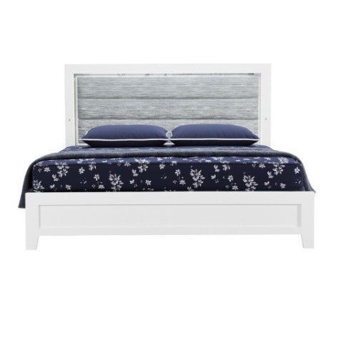 Homeroots White Ribbed Texture Upholstered Queen Bed Frame With Led Lighting – Stylish, Durable, And Elegant  Wood 564731