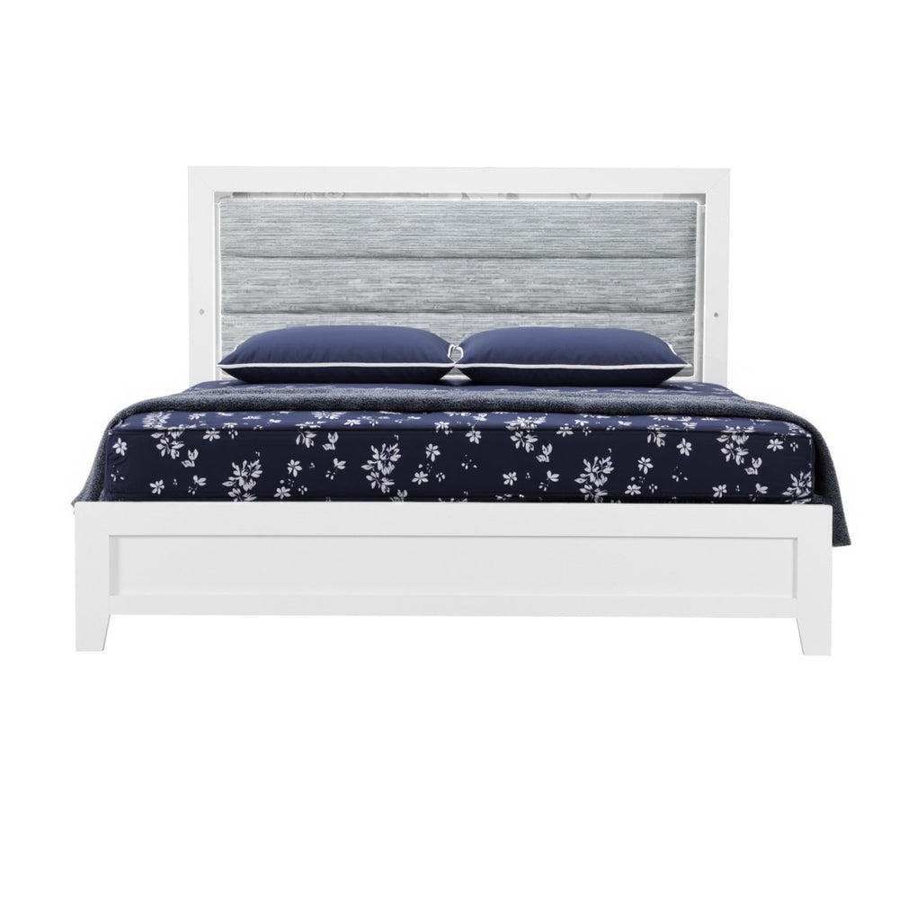 Homeroots White Ribbed Texture Upholstered Queen Bed Frame With Led Lighting – Stylish, Durable, And Elegant  Wood 564731
