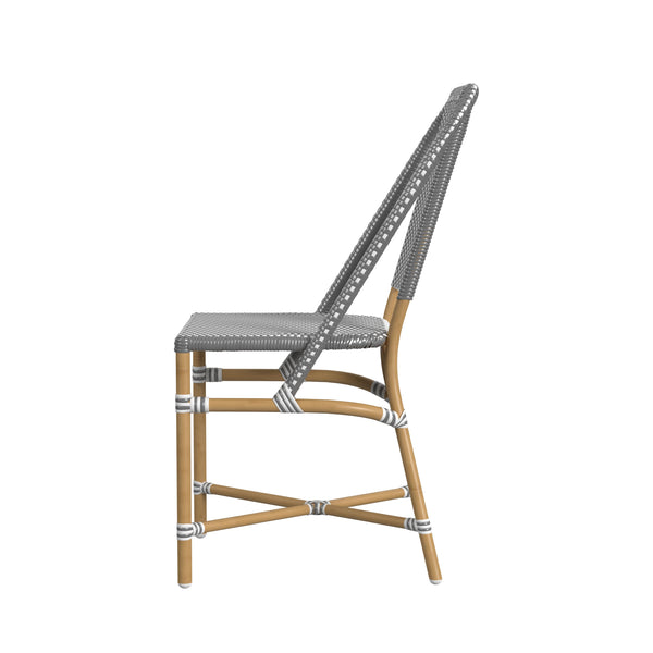 Butler Specialty Tobias Outdoor Rattan And Metal Dining Side Chair – Chic Coastal Style For Your Patio Oasis Gray And White Dot Aluminum,Polyurethane Synthetic (Pe) Rattan 5647329-butler