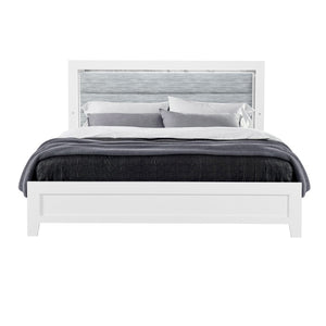 HomeRoots White Twin Bed Frame with Gray Upholstery & LED Lighting - Modern Design for Stylish Sleep Spaces 564732