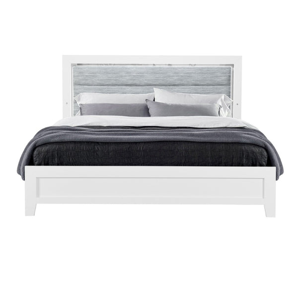 HomeRoots White Twin Bed Frame with Gray Upholstery & LED Lighting - Modern Design for Stylish Sleep Spaces 564732