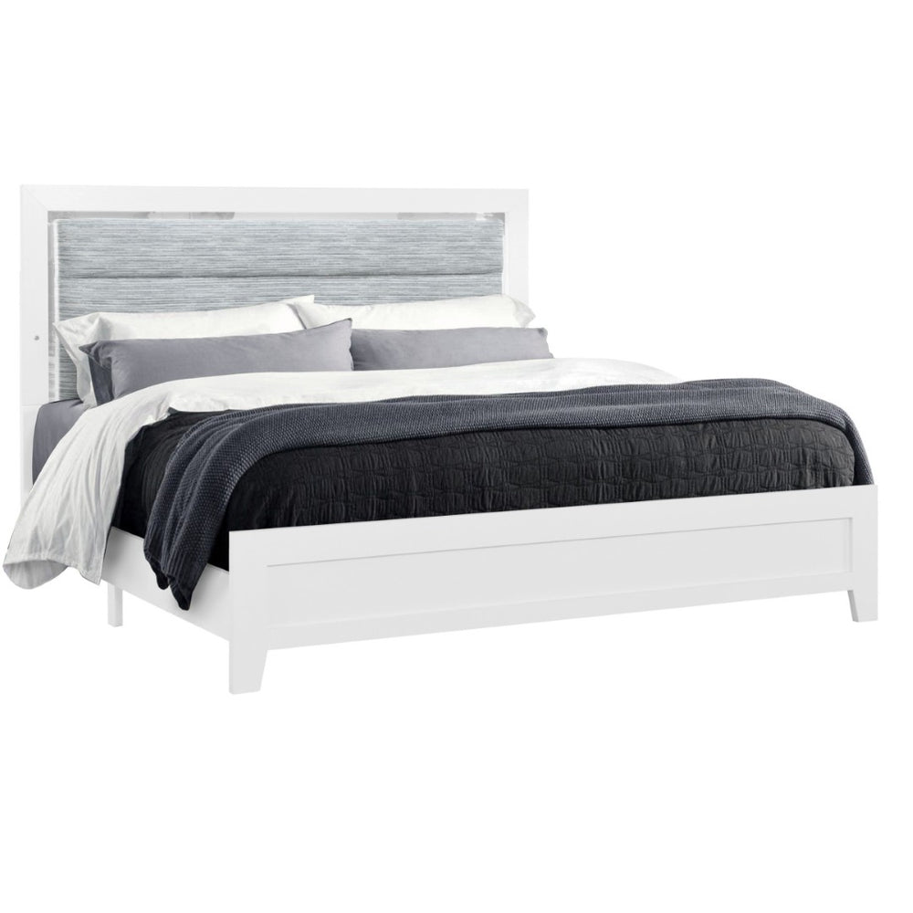 HomeRoots White Twin Bed Frame with Gray Upholstery & LED Lighting - Modern Design for Stylish Sleep Spaces 564732