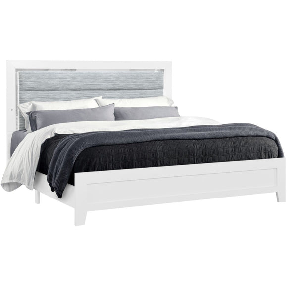 HomeRoots White Twin Bed Frame with Gray Upholstery & LED Lighting - Modern Design for Stylish Sleep Spaces 564732