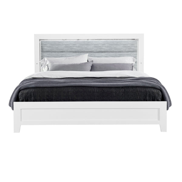 HomeRoots White Twin Bed Frame with Gray Upholstery & LED Lighting - Modern Design for Stylish Sleep Spaces 564732