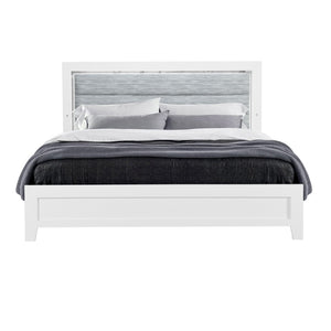 HomeRoots White Twin Bed Frame with Gray Upholstery & LED Lighting - Modern Design for Stylish Sleep Spaces 564732