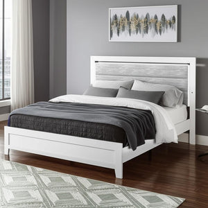 HomeRoots White Twin Bed Frame with Gray Upholstery & LED Lighting - Modern Design for Stylish Sleep Spaces 564732