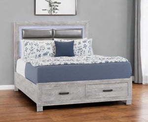 Homeroots Gray Luxurious Wood & Faux Leather Full Bed Frame With Two Storage Drawers For Stylish Bedrooms  Wood 564733