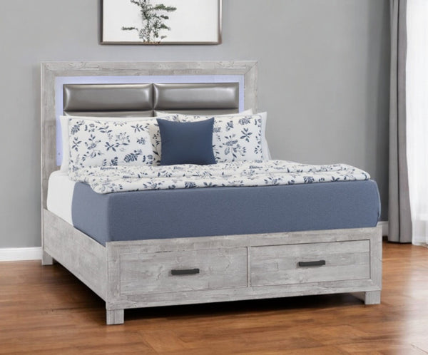 Homeroots Gray Luxurious Wood & Faux Leather Full Bed Frame With Two Storage Drawers For Stylish Bedrooms  Wood 564733