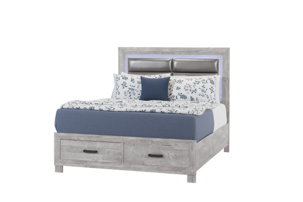 Homeroots Gray Luxurious Wood & Faux Leather Full Bed Frame With Two Storage Drawers For Stylish Bedrooms  Wood 564733