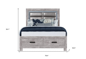 Homeroots Gray Luxurious Wood & Faux Leather Full Bed Frame With Two Storage Drawers For Stylish Bedrooms  Wood 564733