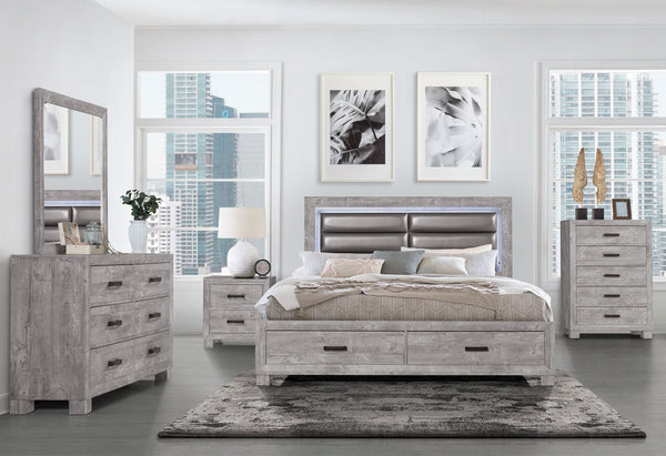 Homeroots Gray Luxurious Wood & Faux Leather Full Bed Frame With Two Storage Drawers For Stylish Bedrooms  Wood 564733