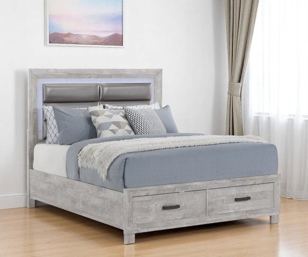 Homeroots Gray Luxe Faux Crystal Bling Queen Bed Frame With Two Drawers - Stylish, Durable, & Elegant Design   564734