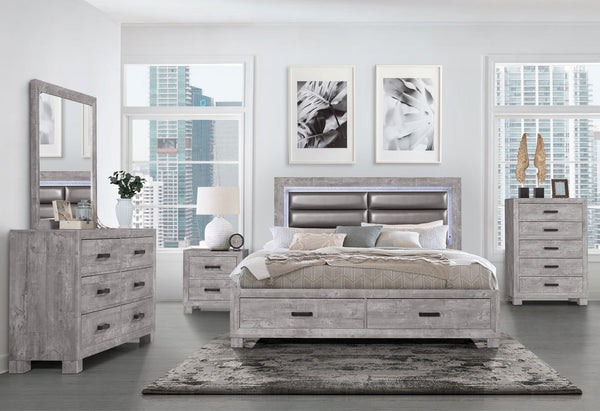 Homeroots Gray Luxe Faux Crystal Bling Queen Bed Frame With Two Drawers - Stylish, Durable, & Elegant Design   564734