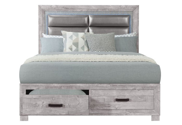 Homeroots Gray Luxe Faux Crystal Bling Queen Bed Frame With Two Drawers - Stylish, Durable, & Elegant Design   564734