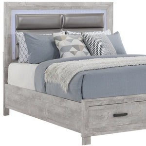 Homeroots Gray Luxe Faux Crystal Bling Queen Bed Frame With Two Drawers - Stylish, Durable, & Elegant Design   564734