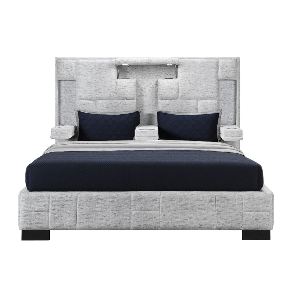 HomeRoots Black Upholstered Queen Bed Frame with USB, LED Lighting, Bluetooth Speakers & Modern Design 564737