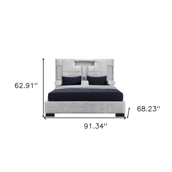 Homeroots Black Upholstered Queen Bed Frame With Light, Usb Charging, Bluetooth Speakers & Armrests  Wood 564737