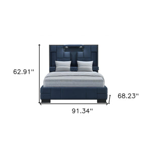 Homeroots Navy Upholstered Lighted Queen Bed Frame With Usb Ports, Bluetooth Speakers & Stylish Armrests  Wood 564741