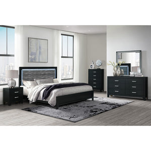 HomeRoots Black Modern Upholstered Full Bed Frame with Integrated Lighting & Stylish Black/Ash Gray Finish 564742