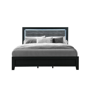 HomeRoots Black Modern Upholstered Full Bed Frame with Integrated Lighting & Stylish Black/Ash Gray Finish 564742