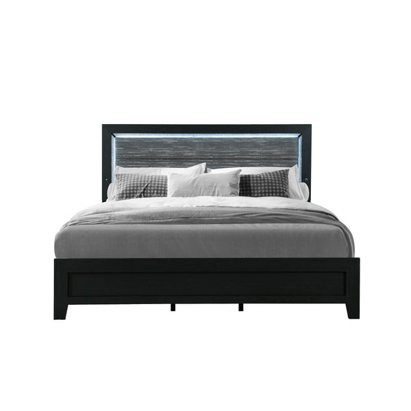 HomeRoots Black Modern Upholstered Full Bed Frame with Integrated Lighting & Stylish Black/Ash Gray Finish 564742