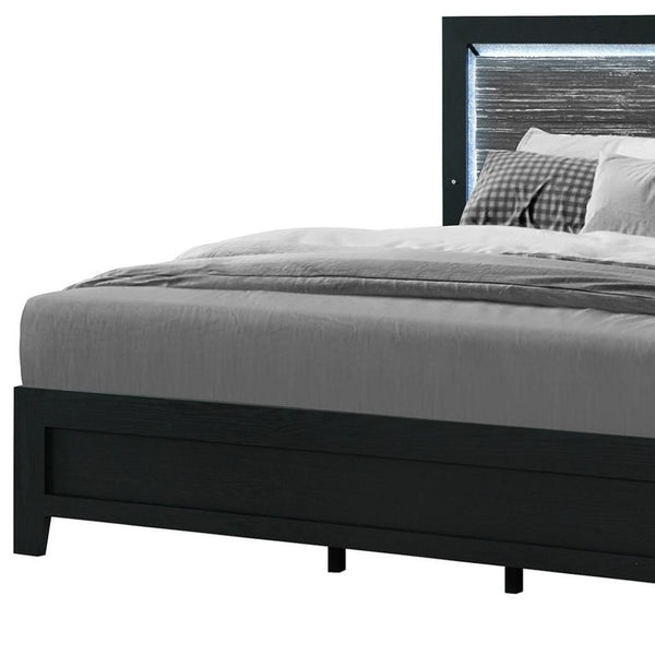 HomeRoots Black Modern Upholstered Full Bed Frame with Integrated Lighting & Stylish Black/Ash Gray Finish 564742