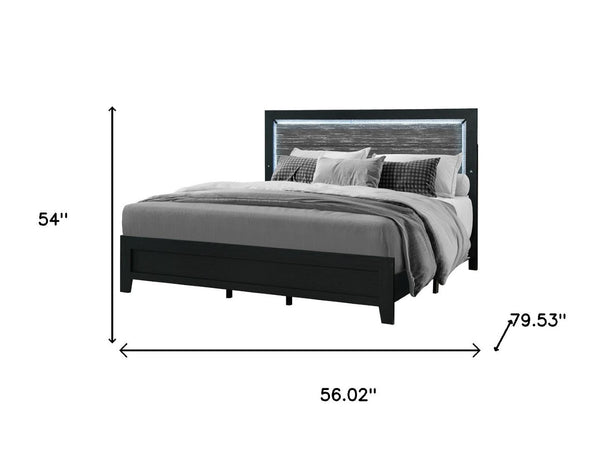 HomeRoots Black Modern Upholstered Full Bed Frame with Integrated Lighting & Stylish Black/Ash Gray Finish 564742