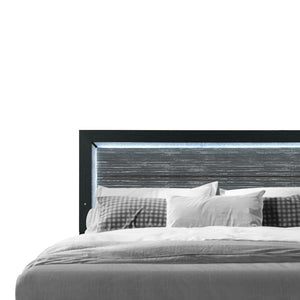 HomeRoots Black Modern Upholstered Full Bed Frame with Integrated Lighting & Stylish Black/Ash Gray Finish 564742