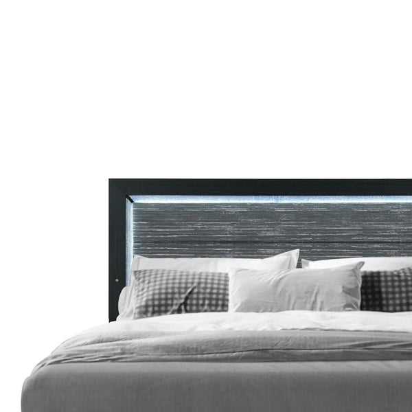 HomeRoots Black Modern Upholstered Full Bed Frame with Integrated Lighting & Stylish Black/Ash Gray Finish 564742