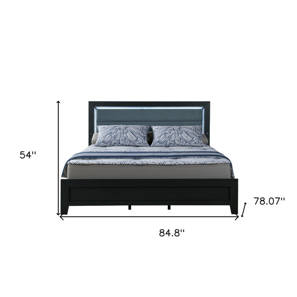 Homeroots Black Velvet Lighted King Bed Frame With Gray Wood - Luxurious Comfort & Modern Style Oasis For Your Home  Wood 564743
