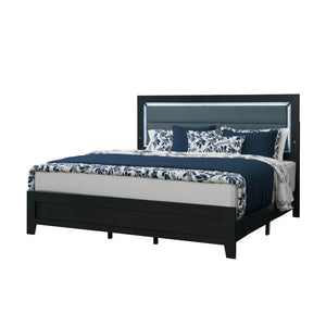 Homeroots Black Velvet Lighted King Bed Frame With Gray Wood - Luxurious Comfort & Modern Style Oasis For Your Home  Wood 564743