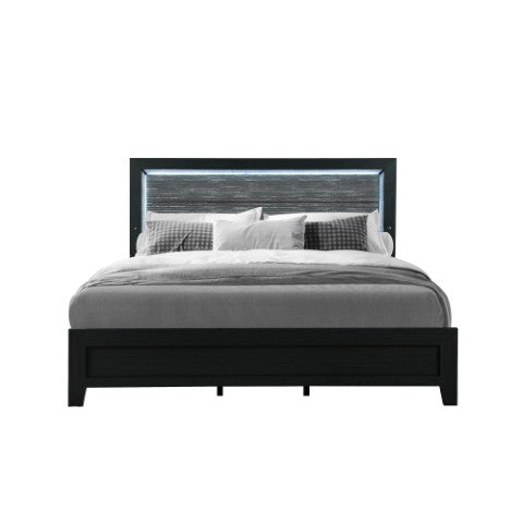 Homeroots Black Velvet Lighted King Bed Frame With Gray Wood - Luxurious Comfort & Modern Style Oasis For Your Home  Wood 564743