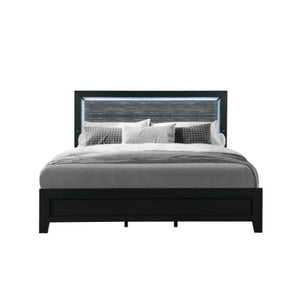 Homeroots Black Velvet Lighted King Bed Frame With Gray Wood - Luxurious Comfort & Modern Style Oasis For Your Home  Wood 564743