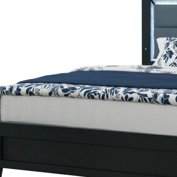 Homeroots Black Velvet Lighted King Bed Frame With Gray Wood - Luxurious Comfort & Modern Style Oasis For Your Home  Wood 564743