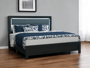 Homeroots Black Velvet Lighted King Bed Frame With Gray Wood - Luxurious Comfort & Modern Style Oasis For Your Home  Wood 564743