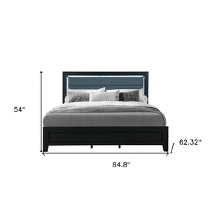 HomeRoots Black Upholstered Queen Bed Frame with Lighted Headboard - Modern Design in Black & Ash Gray 564744