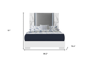 Homeroots White Luxurious Lighted King Bed Frame In White And Gray Wood With Faux Leather - Comfort Redefined!  Wood 564754