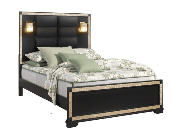 Homeroots Black Faux Crystal Bling Upholstered Full Bed Frame – Luxurious Design For Comfort & Style!  Wood 564758