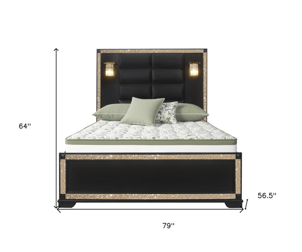 Homeroots Black Faux Crystal Bling Upholstered Full Bed Frame – Luxurious Design For Comfort & Style!  Wood 564758