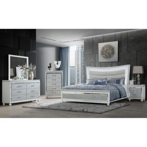 Homeroots Silver Faux Crystal Bling Upholstered Full Bed Frame With Led Lighting - Luxurious Comfort Oasis  Wood 564759