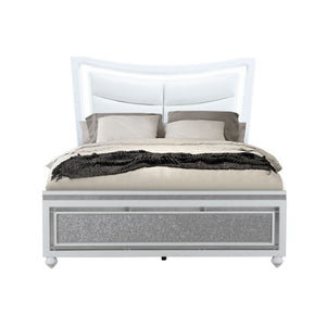 Homeroots White Faux Crystal Bling Queen Bed Frame - Luxurious Upholstered Design With Hidden Storage Drawer  Wood 564761