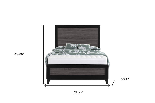 Homeroots Black Full Bed Frame With Gray Inlaid Panels - Rustic Farmhouse Style For A Cozy Bedroom Retreat   564762